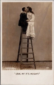 RPPC c1907 Man Kissing Women On 10 Foot Latter Love At It's Height F1 - Picture 1 of 2