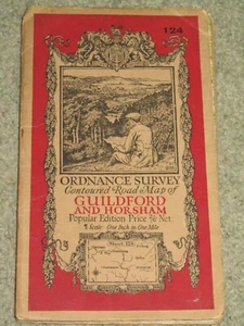 OS Ordnance Survey 1" Popular edition sheet 124 Guildford & Horsham; 1931 cloth - Imagen 1 de 4