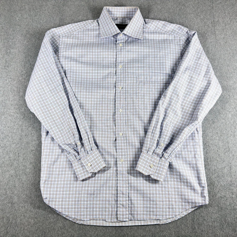 Camisa de vestir Canali para hombre 42 16,5 azul a cuadros hecha en Italia manga larga Foto 1 de 4