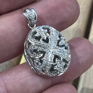 STS C CLEMENCY STERLING 925 MELEE-DIAMOND FLEUR DE LIS LOCKET PENDANT - Picture 1 of 4