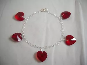 Brazalete SWAROVSKI Elements 5 con dijes de corazón y corazón de ley 7,5" nuevo sin etiquetas - Imagen 1 de 1