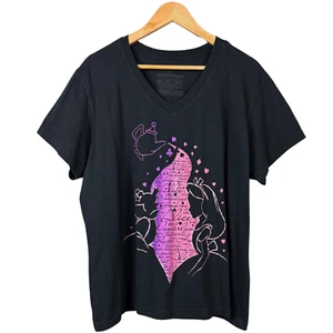 Disney Alice In Wonderland Tee Womens V Neck Mad Hatter Teapot Graphic 3XL Black - Picture 1 of 8