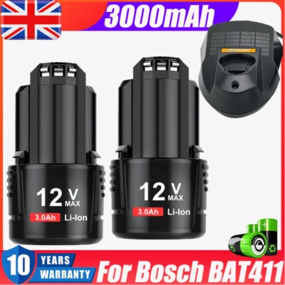 For Bosch Professional GBA 12V Battery /Charger BAT411 Li-ion GSR GDR 10.8V 4AH