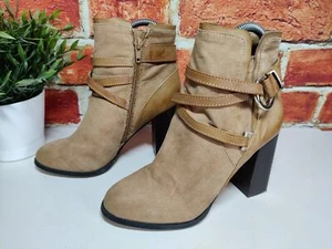 WOMENS MISS SELFRIDGE UK 3 EU 36 TAN BROWN FAUX SUEDE LEATHER HIGH HEEL BOOTS - Picture 1 of 6