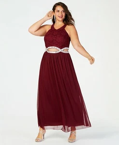 New $285 Speechless Women'S Red Glitter Lace Embellished Halter Formal Dress 16 - Picture 1 of 4