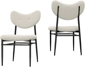 Set of 2 Upholstered Dining Kitchen Chair Boucle Chair Curved Backrest Metal Leg - Picture 1 of 30