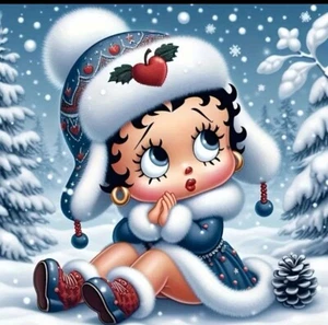 Betty Boop im Schnee, Herz, süße Stiefel, 5D Diamond Art Painting 30x30cm - Bild 1 von 7