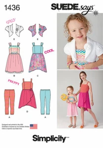 Simplicity Pattern 1436 SUEDE SAYS Girls Dress, Bolero, Skinny Pants, Sizes 7-14 - Picture 1 of 3
