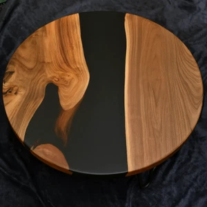 21" Round Epoxy Wooden Corner Side Table Top Unique Resin Art Furniture - Picture 1 of 12