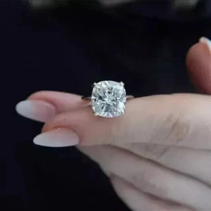 2Ct Cushion Cut VVS1 Real Moissanite 14k White Gold Plated 925 Engagement Ring 7 - Picture 1 of 4