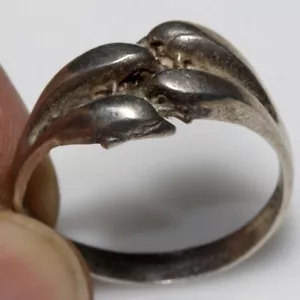 Vintage, europäischer Sterling Silber Fingerring, verziert mit 4 Delfinen, ca 190 - Bild 1 von 9