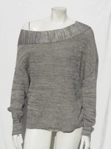 FREE PEOPLE US Womens XS Marled Gray Linen + Off Shoulder ALANA Sweater Pullover - Picture 1 of 6