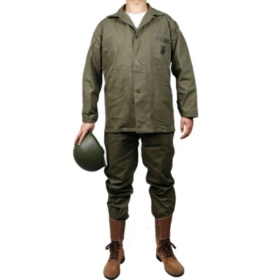 WWII US USMC HBT ARMY GREEN UNIFORME COAT AND PANTS tailored collar HIGH QUALITY - Image 1 of 4
