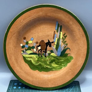 VINTAGE  MEXICO TLAQUEPAQUE HAND PAINTED FOLK ART POTTERY PLATE Donkey 10" - Picture 1 of 23