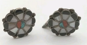 Amerikanische Ureinwohner Vintage Zuni Inlay Sterlingsilber Manschettenknöpfe - Bild 1 von 3