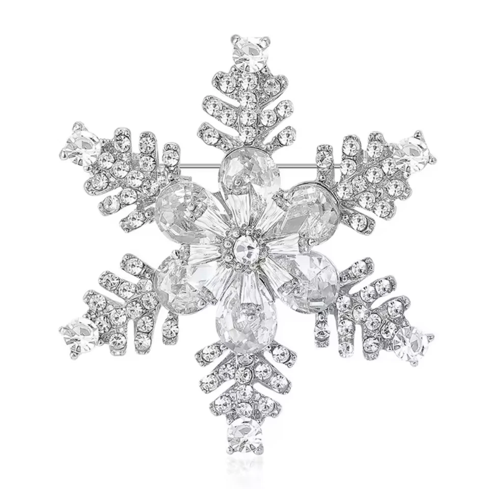 圣诞雪花胸针水晶银色花朵胸针假日冬季珠宝礼品 — 第 1/4 张图片