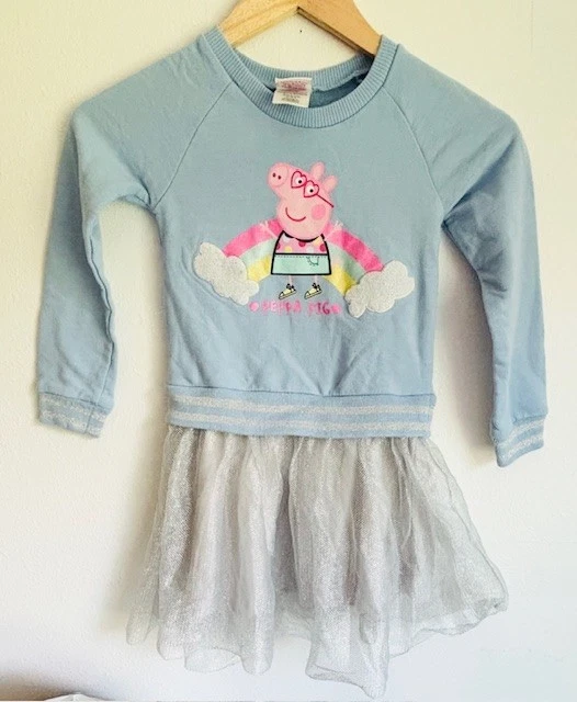 Vestido Peppa Pig Niña Azul y Plata Tutú Falda Manga Larga Talla 5T Foto 1 de 2