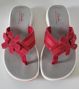 Clarks Cloud Steppers Size 6 Womens BrinKley Flora RED Flip Flop Sandals EXC - Picture 1 of 7