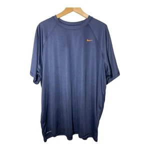 Nike Mens Short Sleeve T-Shirt Dri-Fit Navy Blue Orange Swoosh NWT XXL UPF 40 - Imagen 1 de 7