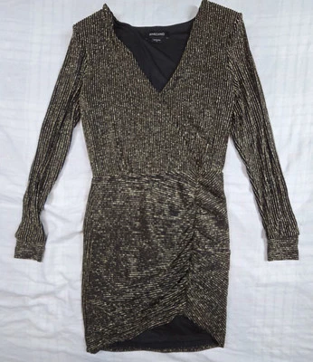 Vestido Marciano Imitación Envolvente Asimétrico Acanalado Rayas Dorado Metálico S Nuevo con Etiquetas Foto 1 de 4