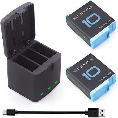 2 Pack Battery fit for GoPro Hero 10, GoPro Hero 9 Black with 3-Channel Battery