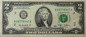 USA 2009 Series $2 Note B 05778347 A - Picture 1 of 2