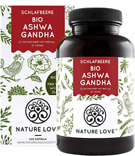NATURE LOVE® Bio Ashwagandha - Hochdosiert Mit 1950Mg/ Tagesdosis - 240 Kapseln