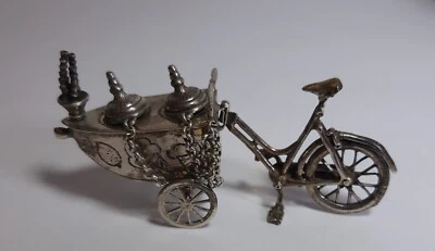 Antica Biciletta Carretto Gelati Argento 800 Vintage cm 9 - Immagine 1 di 4