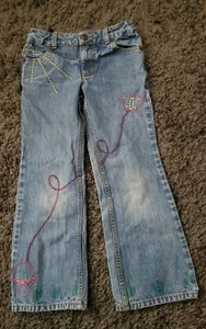 Girls SZ 7 Lands End Jeans~Cute Embroidery Butterfly Mushroom Bird~ - Picture 1 of 12