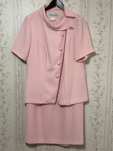 Vintage Jessica London 2 Piece Skirt Suit Asymmetrical Collar Pink Size 14W - Picture 1 of 10