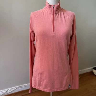 Pulôver feminino REI Co-Op 1/4 zíper manga longa acampamento ao ar livre caminhadas pêssego P - Imagem 1 de 4