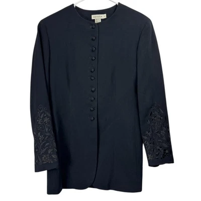 Blazer largo vintage años 80 90 Ann Taylor talla 8 negro lana mangas bordadas Foto 1 de 4