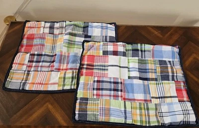 2 Pottery Barn Kids Madras Plaid Pillow Shams Cotton - Image 1 of 4
