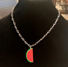 Watermelon Sugar Slice 3D Fruit Festival Tropical Chain Necklace Jewelry 18"