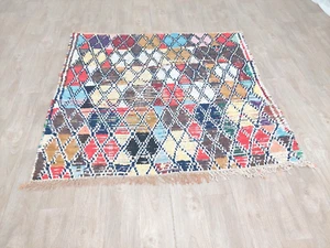 Moroccan Handmade Vintage Area Rug Geometric Berber Colorful Boucherouite Carpet - Picture 1 of 9