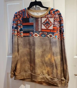 Sudadera Southwestern Azteca Para Hombre XL Tie-Dye Cuello Redondo Pullover Rodeo Años 90 - Imagen 1 de 5