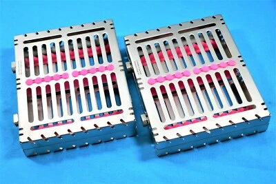 CYNAMED 2 GERMAN DENTAL AUTOCLAVE STERILIZATION CASSETTE BOX TRAY FOR 10 INSTRUMENT-PINK