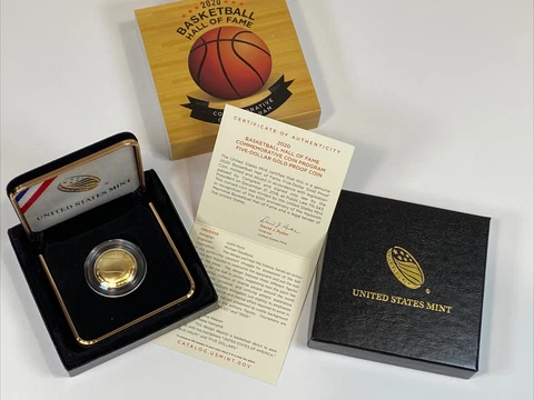 2020 USA 5 Dollar Gold Basketball Hall Of Fame Proof Coin West Point 8.359grams Cover