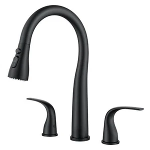 Black Kitchen Faucet 3 Hole with Pull Down Sprayer, 2-Handle High Arc Kitchen... - Picture 1 of 9
