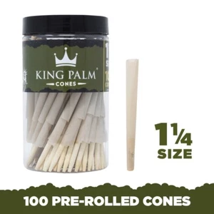 King Palm | 1 1/4 Size | Pre-rolled Cones Holds 0.75 Gram | 100 Pack Tube - Picture 1 of 7