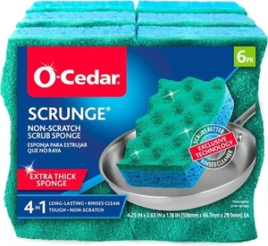 O-Cedar Scrunge Non-Scratch Scrub Sponge (Pack of 6) Multi-Use, All-Purpose, Odo - Picture 1 of 14