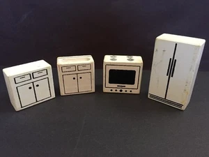 Old Wooden Wood Doll House Block Furniture White Kitchen Bathroom Toy - Picture 1 of 12
