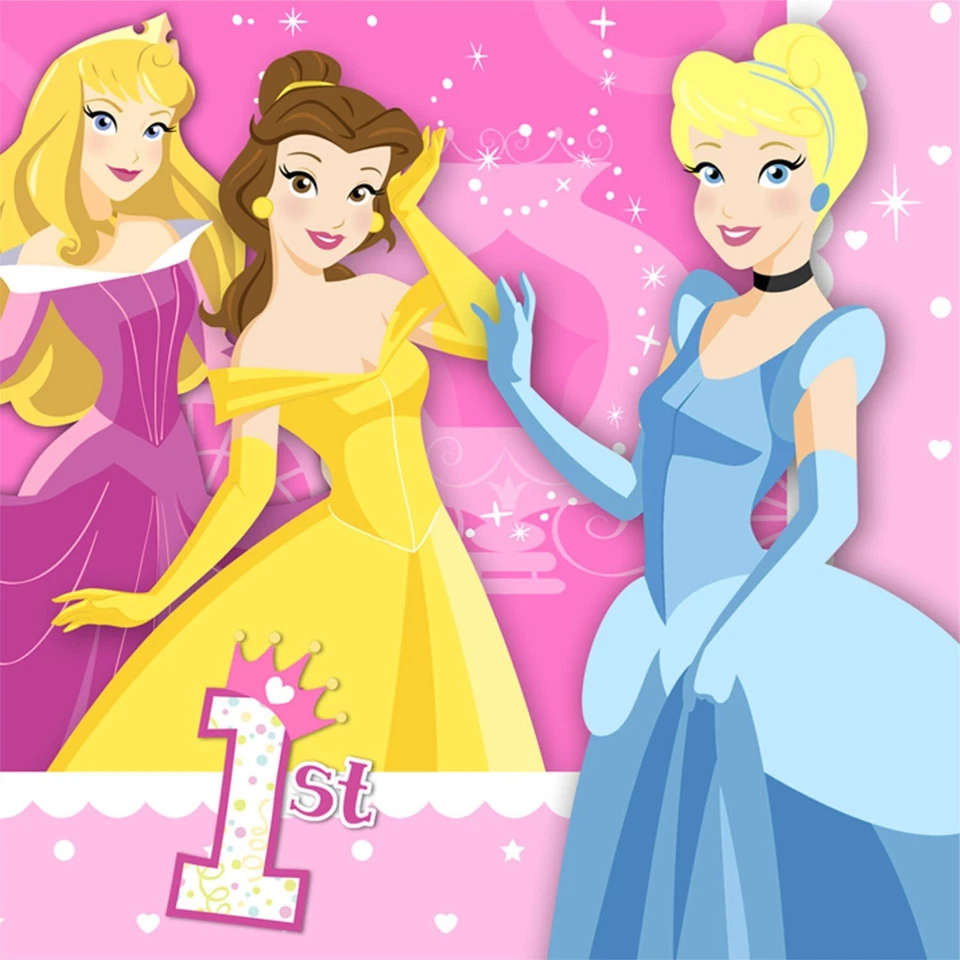 Servilletas de almuerzo de papel de primer cumpleaños para niños de dibujos animados clásicos de princesas Disney Foto 1 de 1