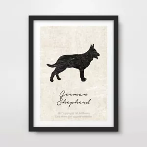 PÓSTER DE IMPRESIÓN ARTÍSTICA DE PERRO ALEMÁN PASTOR ALSACIANO Raza Silueta Negra Vintage - Imagen 1 de 3