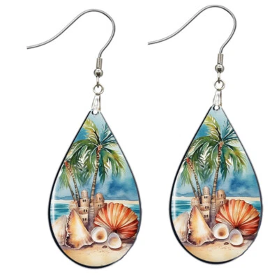 Brincos Sunny Beach & Seashells SEM MANCHA madeira lágrima oceano tropical - Imagem 1 de 4