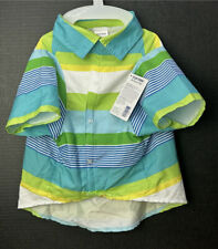 NWT Top Paw Blue & Green Striped Dog Button Down Camp Shirt Size Large