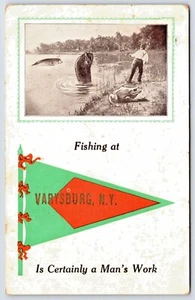 Varysburg New York Postcard Man Catching Huge Fish - Picture 1 of 2