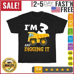 Kids Three 3yr 3th Birthday Construction Boy 3 Years Old T Shirt Men Women Kid - Picture 1 of 11