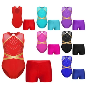 UK Girls Sparkle Leotards Sleeveless Gymnastics Dance Unitard Tumbling Shorts - Picture 1 of 76