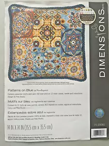Dimensions Patterns on Blue Needlepoint Pillow Kit 71-20081 Open Package - Picture 1 of 8